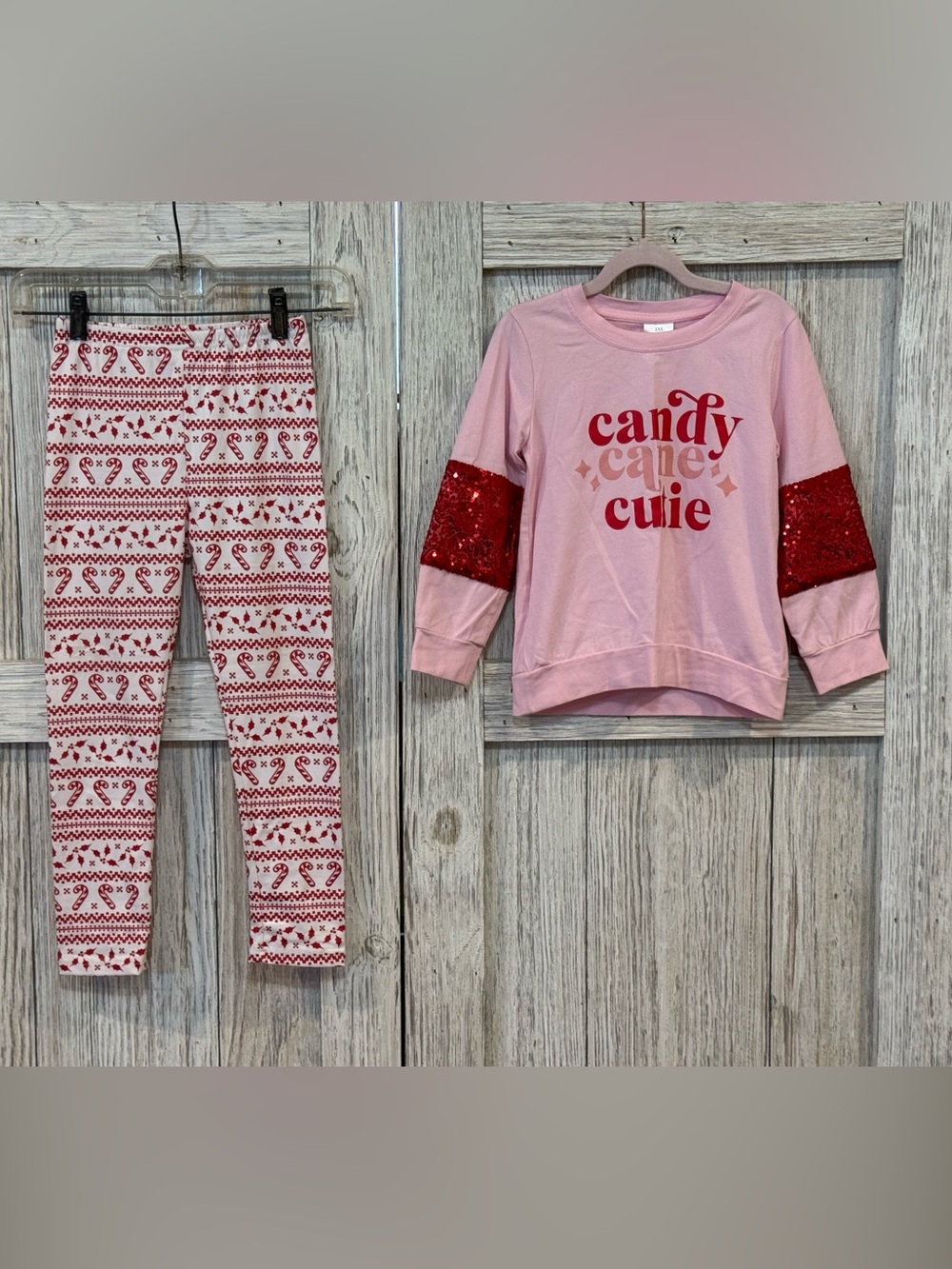 Girls Pink "Candy Cane Cutie" Pajama Set with Red Accents Sz 2XL (6/7)